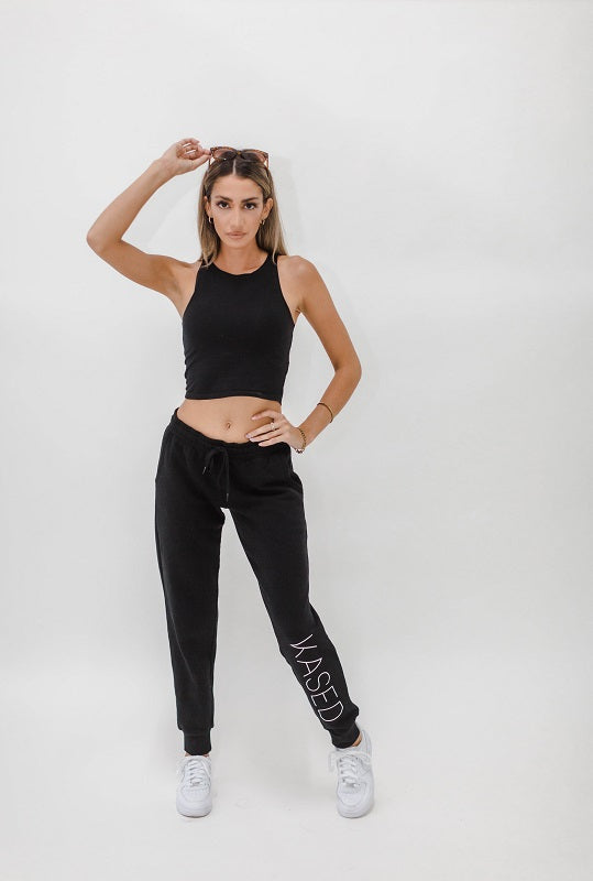 KASED black joggers front.